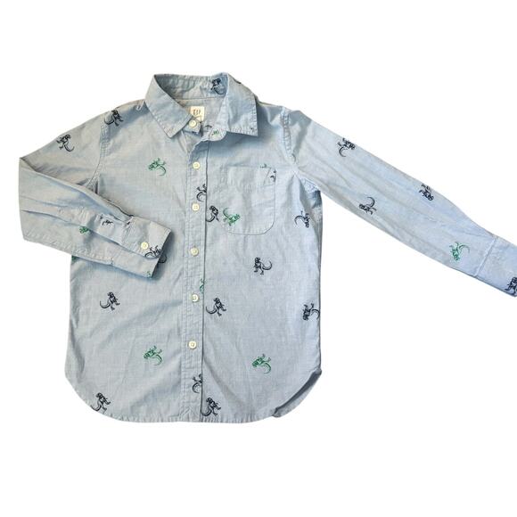 Gap Kids Blue Dinosaur Print Button-Down Boys Size S(6-7) - Picture 1 of 7